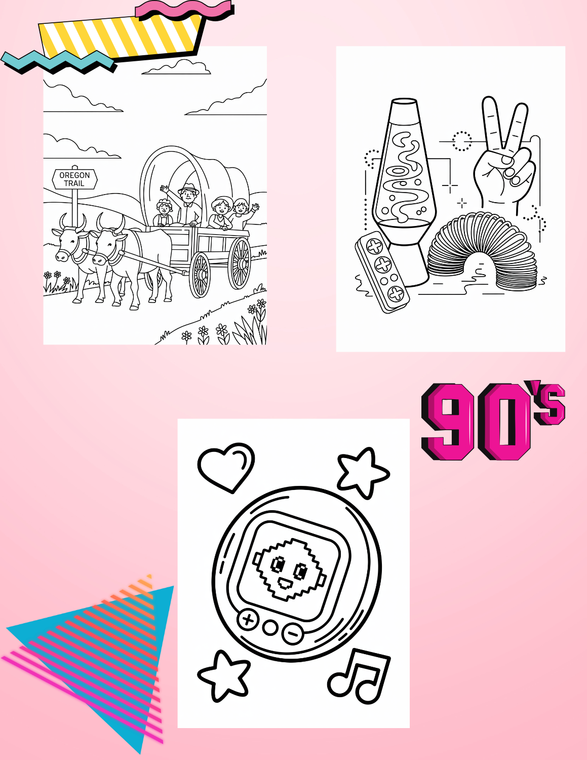 90s Digital Coloring Pages | 45-Page Retro Nostalgia Coloring Book | Printable Nineties Pop Culture Art | Adult Instant Download Activity for Stress Relief - The Sticker Era
