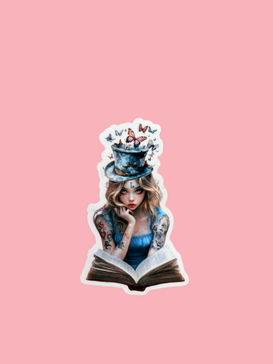 Whimsical literary Mad Hatter decal for fantasy readers
