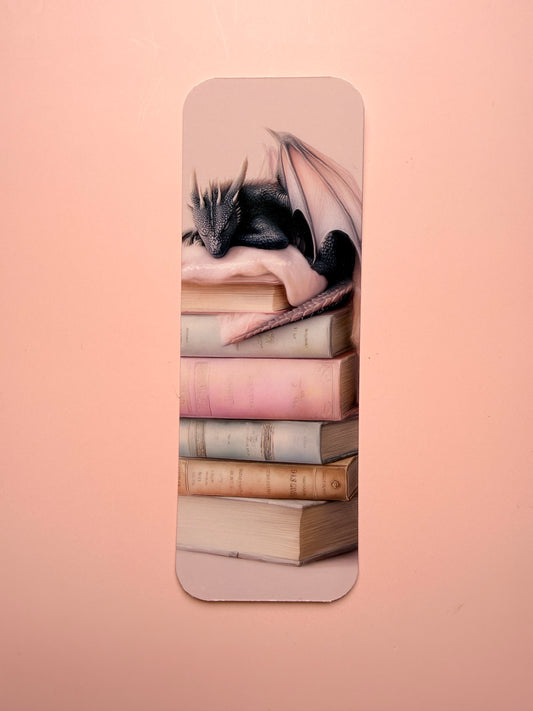 Dragon Reading Bookmark – Cozy Fantasy Book Stack Bookmark for Readers