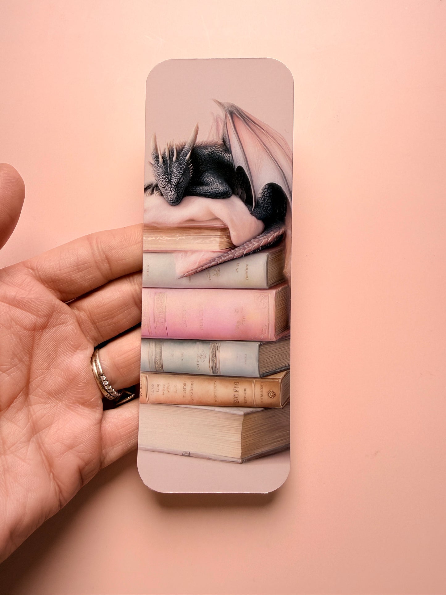 Dragon Reading Bookmark – Cozy Fantasy Book Stack Bookmark for Readers