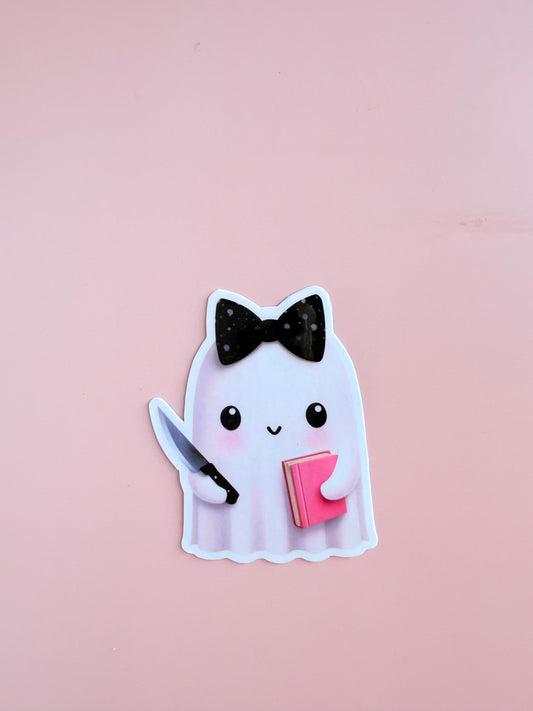 Cute Ghost with Knife Sticker Pack | 4-Piece Spooky Kawaii Vinyl Decal Bundle | Dark Humor Halloween Ghost Laptop Water Bottle Stickers | Edgy Aesthetic Gift - The Sticker Era