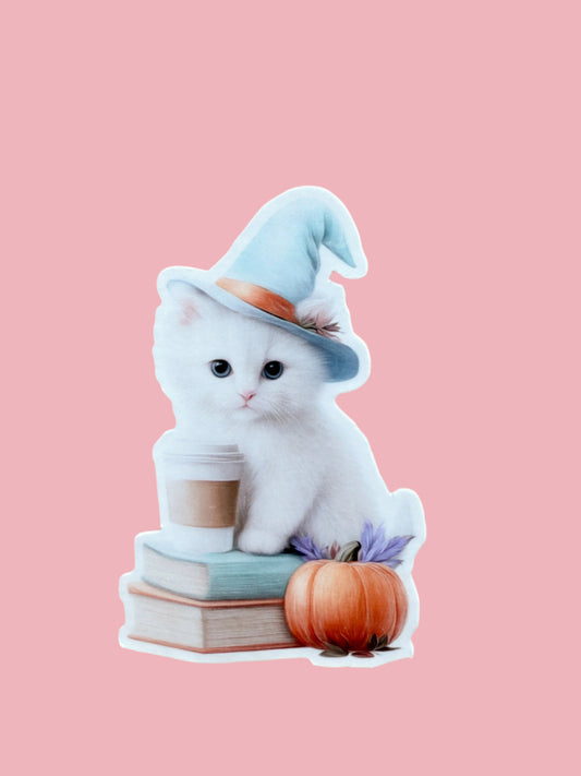 Cute Witch Kitten Sticker Bundle | 3-Piece Bookish Fall Cat Vinyl Decal Pack | Halloween Coffee & Books Laptop Water Bottle Stickers | Adorable Autumn Gift - The Sticker Era