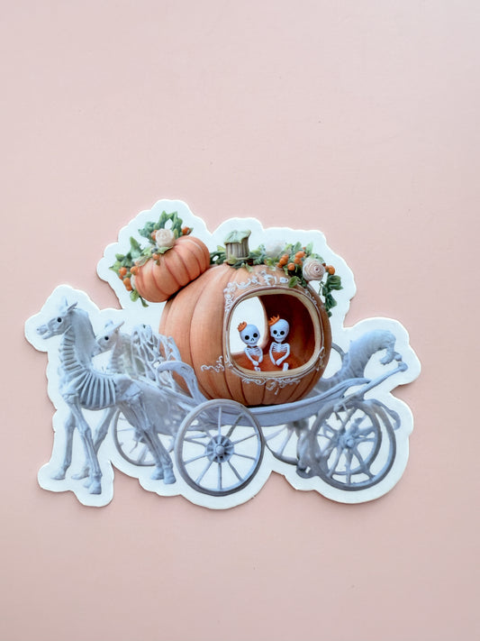 Spooky Carriage Sticker Bundle | 2-Piece Halloween Skeleton Vinyl Decal Pack | Pumpkin & Gothic Carriage Laptop Water Bottle Stickers | Macabre Fall Decor - The Sticker Era