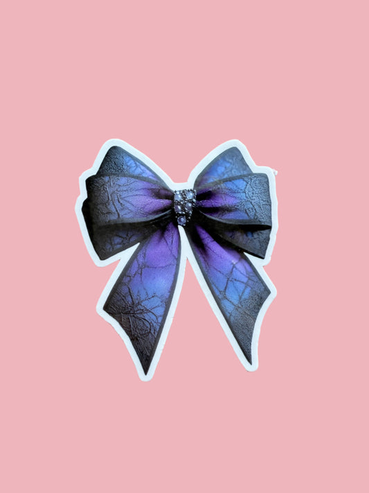 Gothic Bow Sticker | Purple Blue Spiderweb Vinyl Decal | Dark Academia Edgy Aesthetic | Elegant Witchy Laptop Water Bottle Sticker | 2.61-inch Size - The Sticker Era