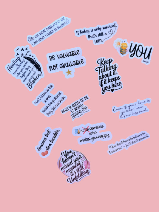 Mental Health Sticker Bundle | 13-Piece Self-Care Quotes Positive Affirmation Vinyl Decal Pack | Healing Journey Motivational Neurodiversity Support Laptop Water Bottle Stickers - The Sticker Era