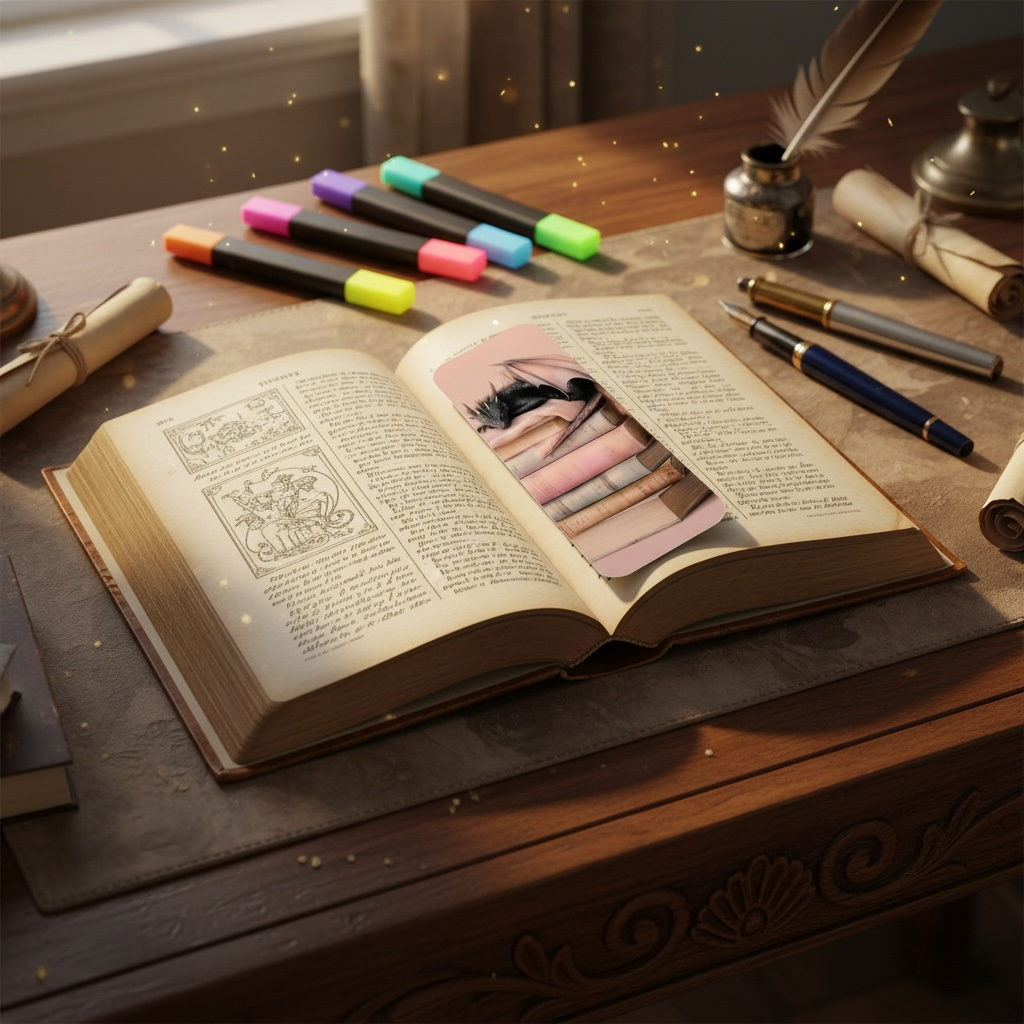 Dragon Reading Bookmark – Cozy Fantasy Book Stack Bookmark for Readers