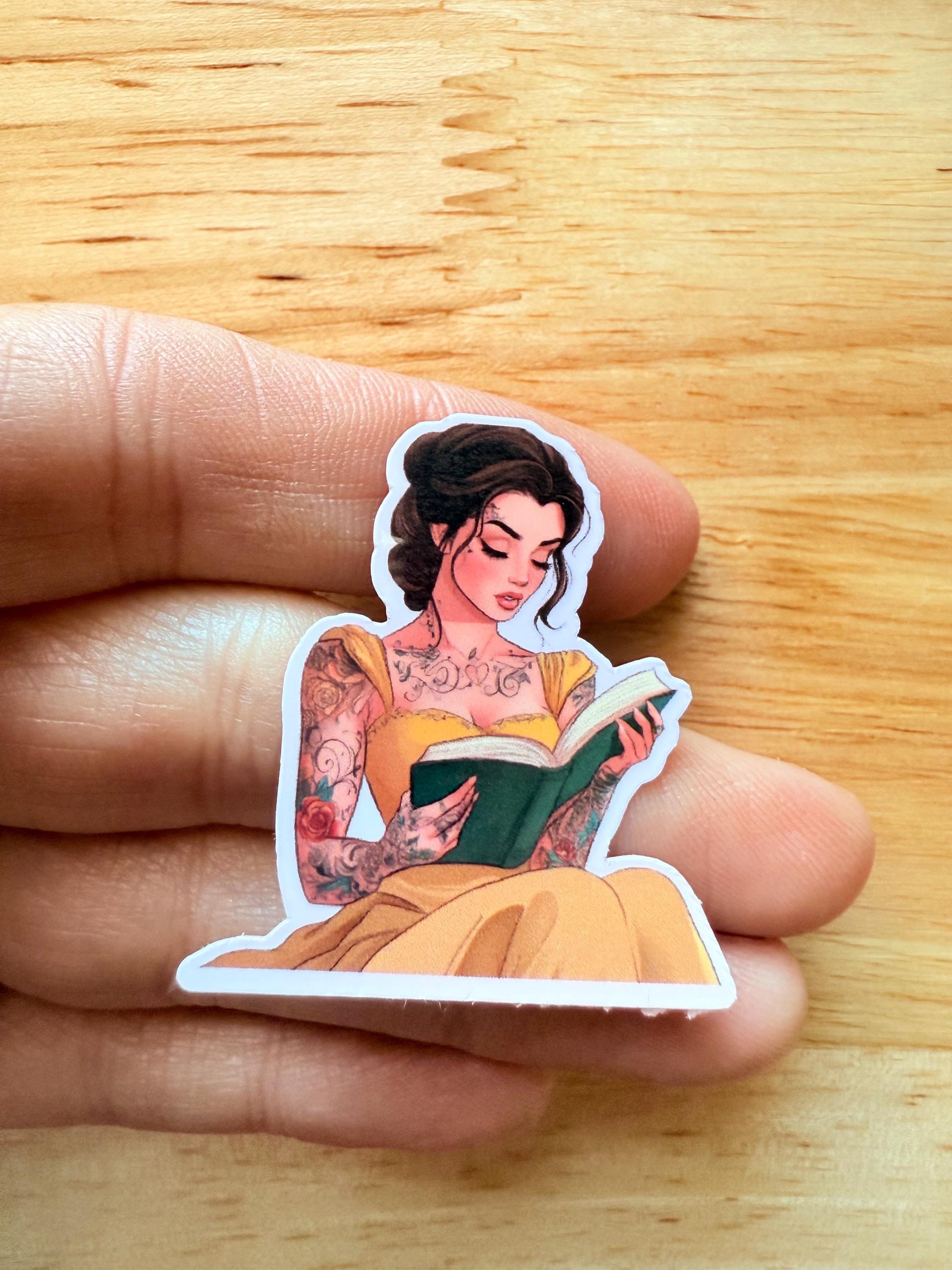 Tattooed Belle Reading Sticker | Bookish Vinyl Decal with Edgy Princess Aesthetic | Tattoo Princess Book Lover Gift | Journal & Kindle Sticker | Multiple Sizes - The Sticker Era