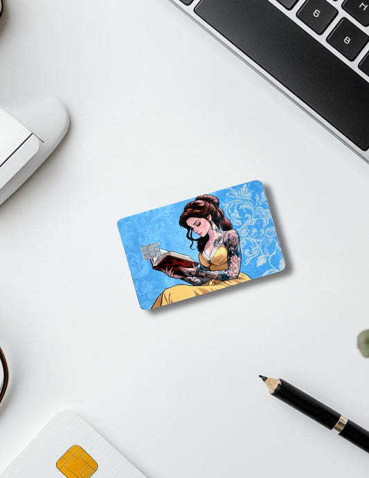 Vinyl princess card cover in edgy tattooed Belle design for debit or credit cards
