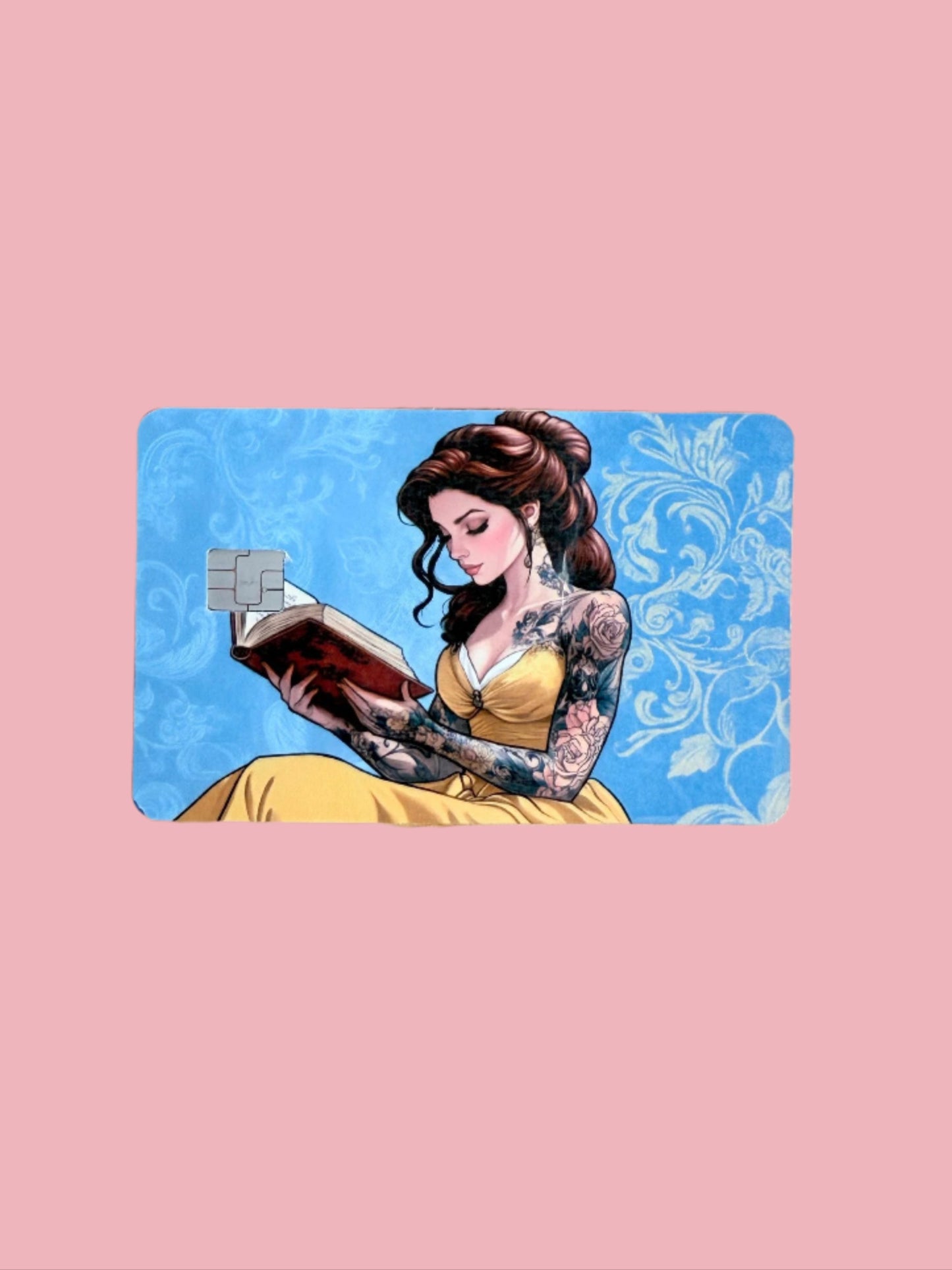 Tattooed Belle debit card skin with fantasy damask design for bookish Disney fans