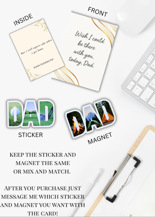 Wish I Could Be There Dad Card–Father’s Day Card for Long Distance–Magnet and Sticker Gift Set, gift for him|fathers day|gift for him - The Sticker Era
