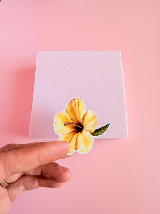 Vibrant Yellow Hibiscus Sticker – Tropical Floral Vinyl Decal for Journals, Laptops & Water Bottles - The Sticker Era