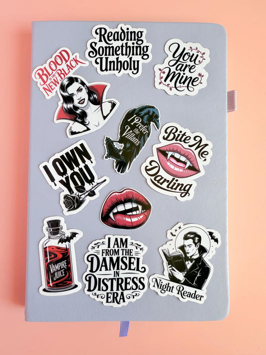 Dark Romance Sticker Pack | 10 Smutty Booktok Vinyl Stickers | Fantasy Romance Kindle Decor | Villain Era Morally Gray Reading Gift | Spicy Bookish Decals - The Sticker Era