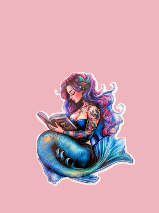 urvy mermaid pastel reading sticker with body-positive design
