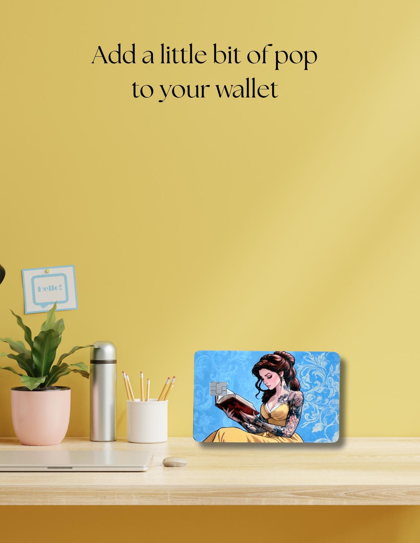 Bookish fantasy card skin with tattooed Belle design, perfect gift for Disney fans