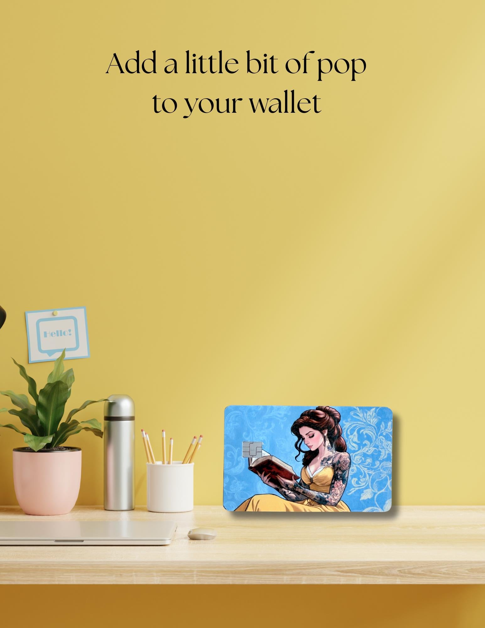 Bookish fantasy card skin with tattooed Belle design, perfect gift for Disney fans