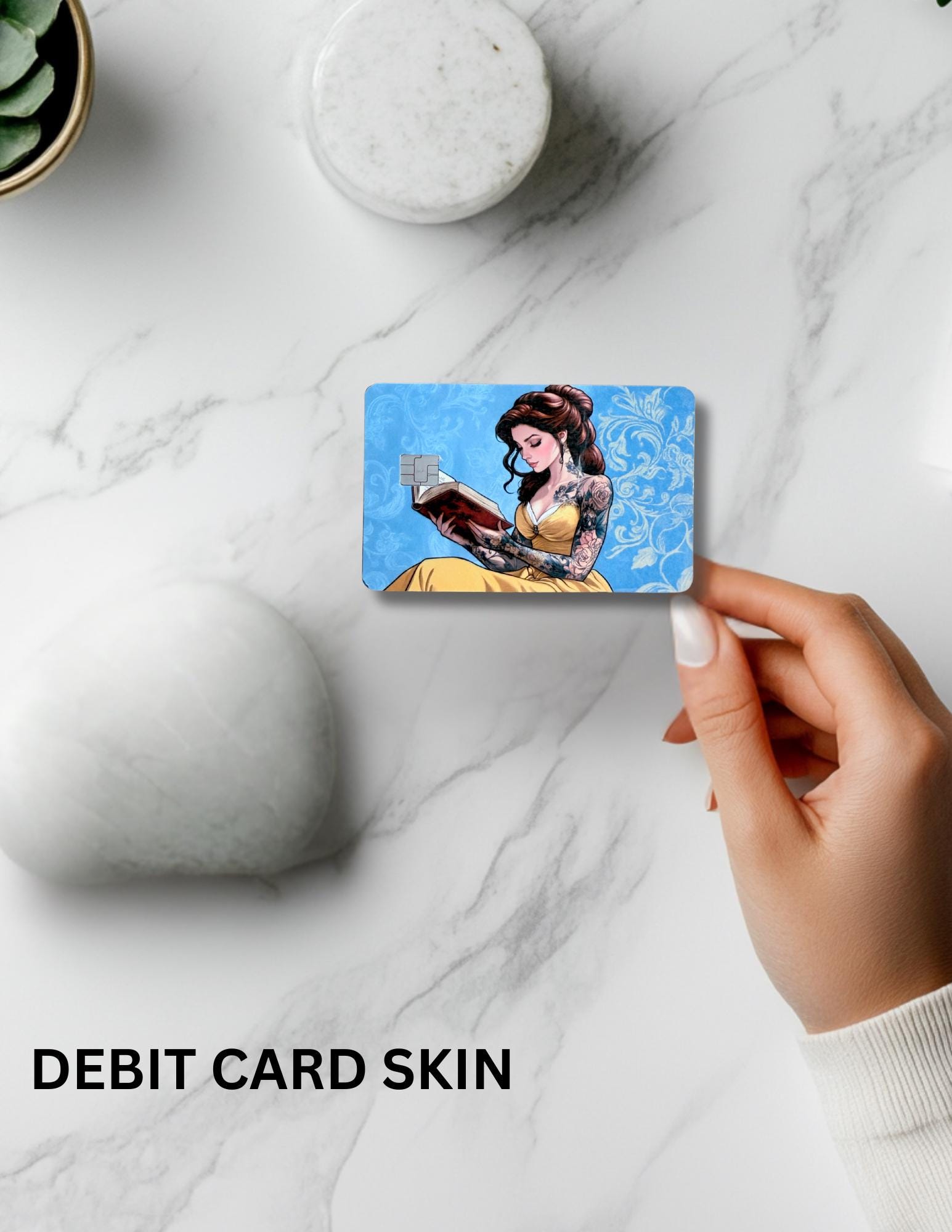 Tattooed Belle Debit Card Skin | Bookish Fantasy Vinyl Cover | Edgy Princess Damask Card Sticker | Fairytale Reader Gift | Disney Fan Accessory - The Sticker Era