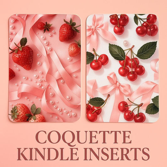 Coquette Kindle Insert Bundle – Shipped Strawberry & Cherry Aesthetic Set, Pink Kindle Decor, Soft Girl Reader Gift - The Sticker Era