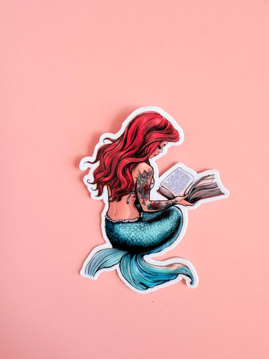Curvy mermaid pastel reading sticker with body-positive design