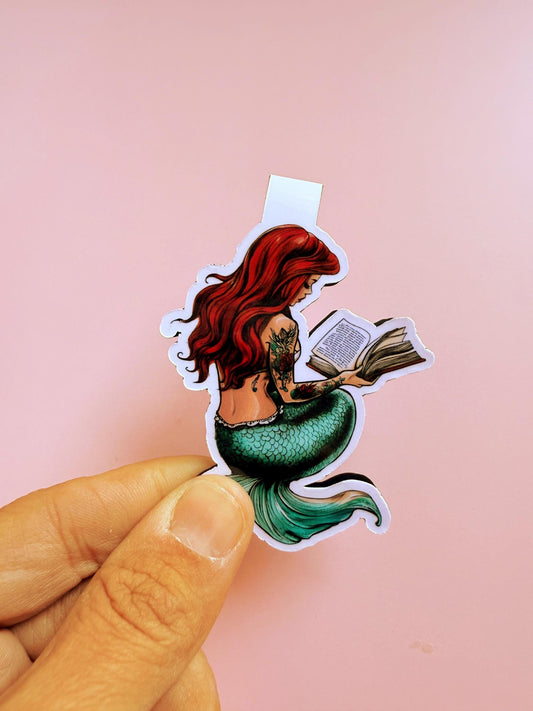 Bookworm Mermaid Magnetic Bookmark | Red Hair Fantasy Reader Gift | Unique Literary Accessory | Whimsical Handmade Page Marker - The Sticker Era
